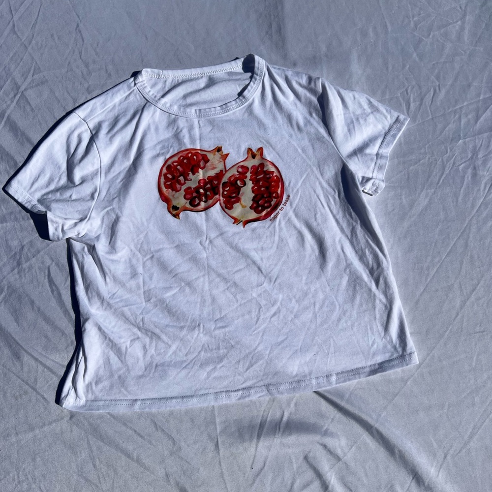 White Graphic Baby-T with Pomegranate Design